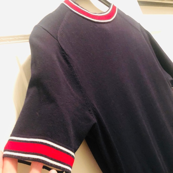 XS Navy Trim V-Neck Knit Midi Dress - Picture 8 of 10